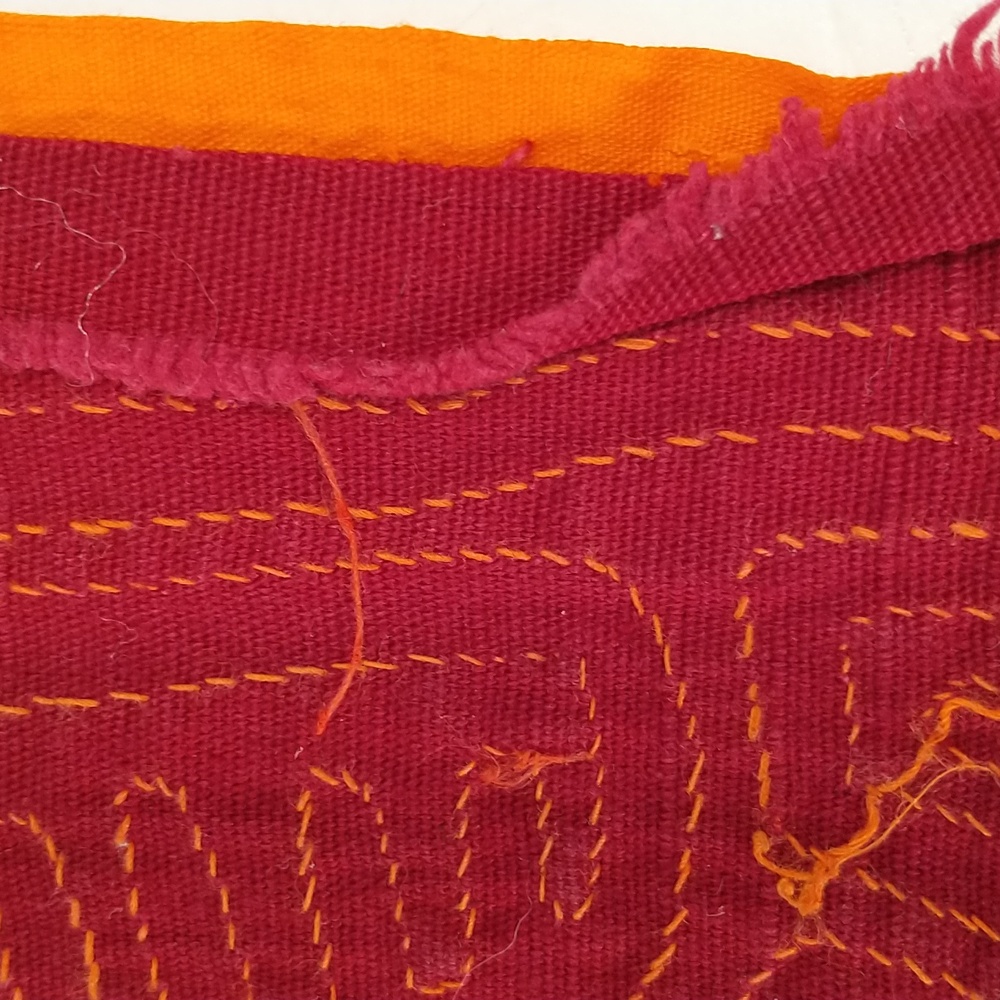 Escher Like Mola Orange & Red Abstract and Vibrant Hand Crafted Textile 15x19 - Picture 8 of 9